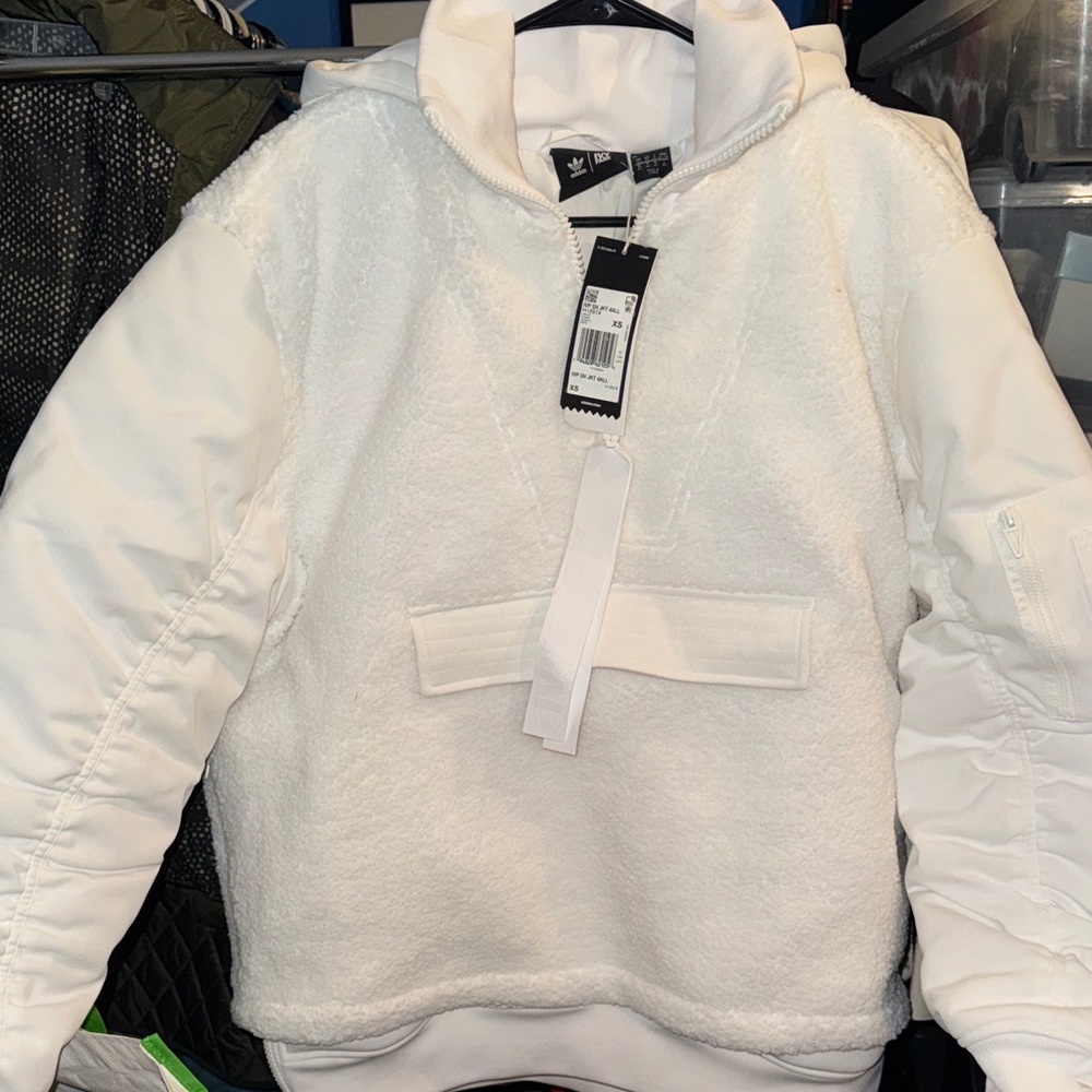 adidas White Sherpa Half-Zip Pullover Jacket